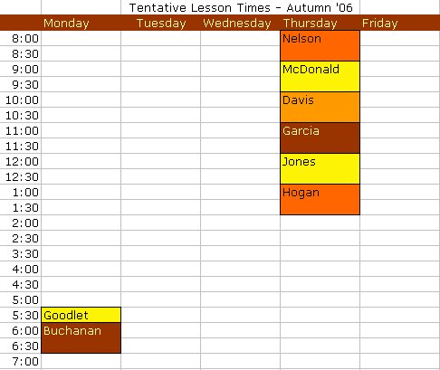 Fall Lesson Times