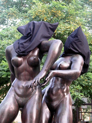 Hooded statues outside Art Museum