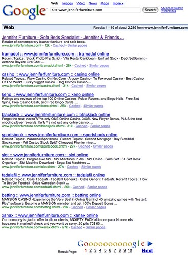 Jennifer Convertibles Spam Pages in Google
