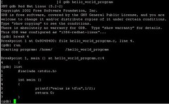 Using GNU GDB debugger to debug a C program compiled with debugging information.