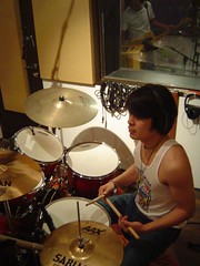 Bitoy drummer of Firebottle blues band in the recording studio
