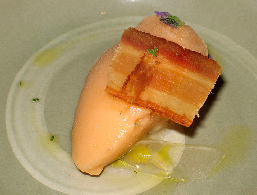 Cantaloupe Sorbet with Lavender Cured Pork Belly