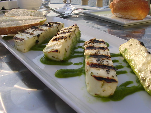 Grilled Halloumi Cheese with Roasted Hot Pepper and Extra Virgin Olive Oil