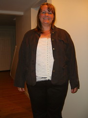 Option 2: Brown pants and jacket with lace top