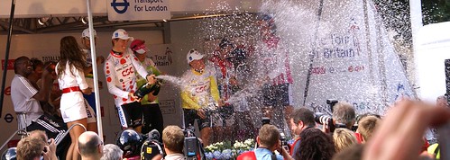The winners spray their champagne