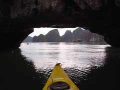 Cave opening and kayak