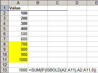Example to selectively add bold cells using a single array formula