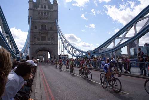 The riders cross Tower Bridge