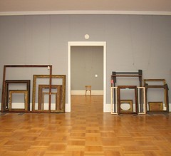 Empty frames leaning against the wall in the Stuttgart Staatsgalerie.
