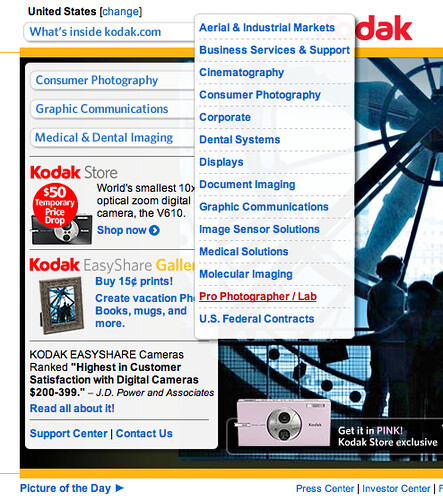 Kodak US website flyout
