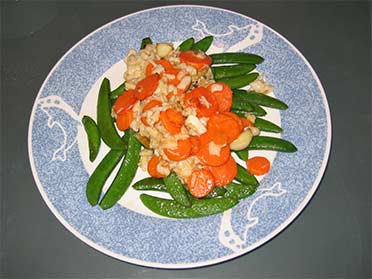 Scallops carrots and Snow peas 