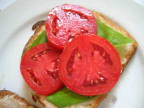 Mozzarella, Basil, Tomato sandwich