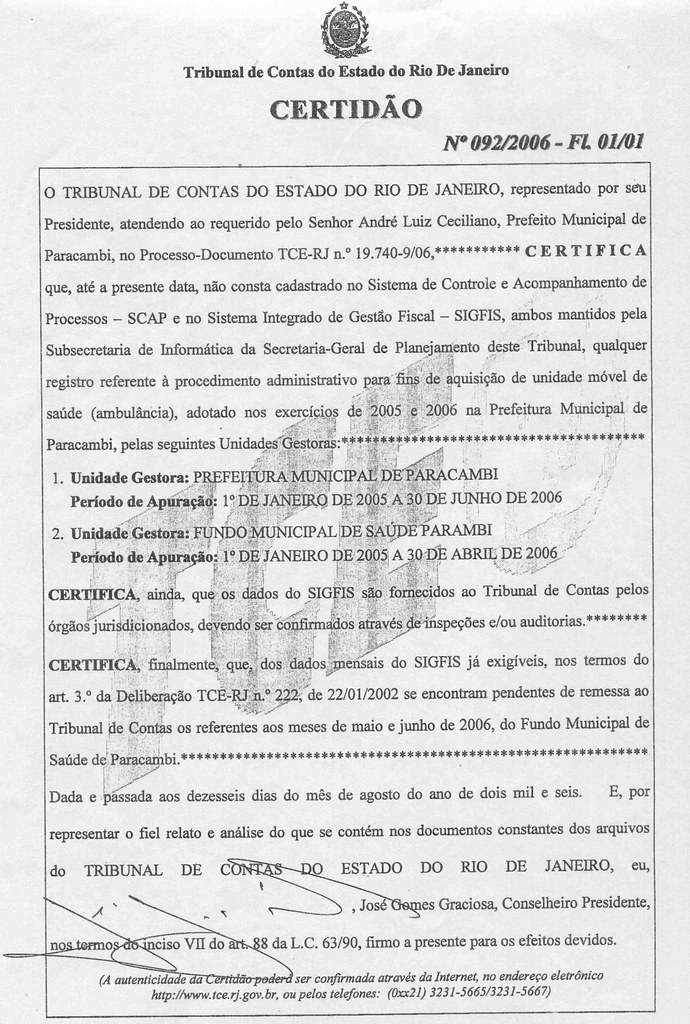 Certidão do Tribunal de Contas do Estado do Rio de Janeiro