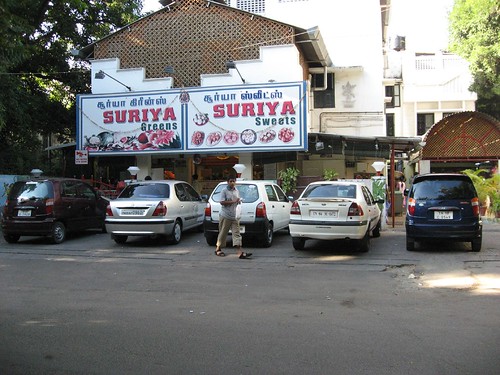 Limited parking for Suriya Sweets.. is always full..
