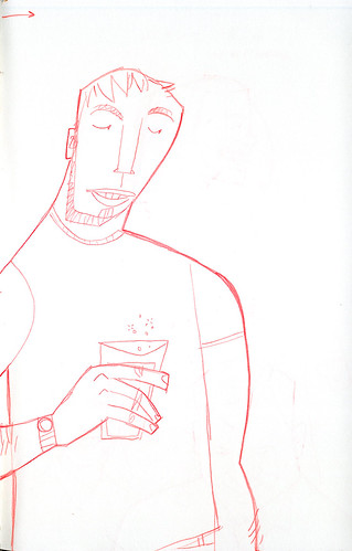 sketch of guy with drink