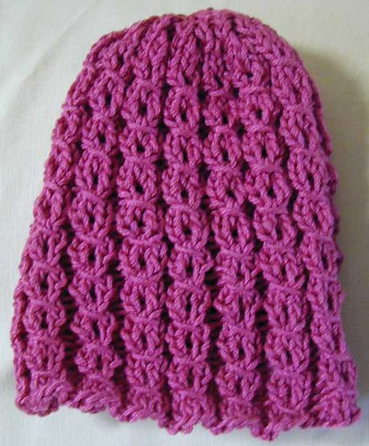 dark pink mock cable baby hat