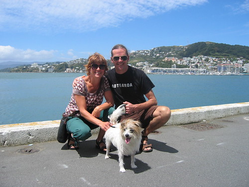 On the harbour front, with John and dog, Wellington