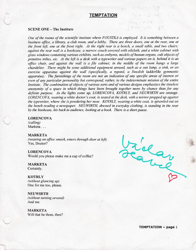 Script Page signed by Vaclav Havel