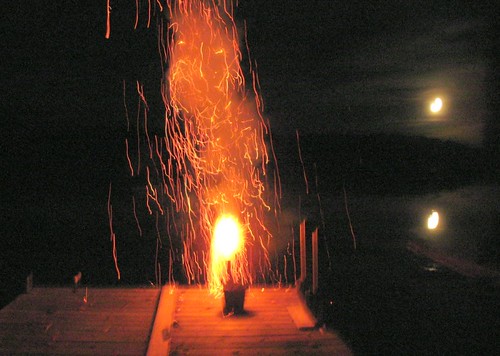 Firework and full moon