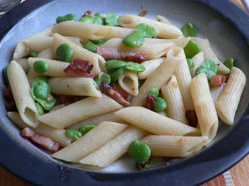 Broad Beans, pasta and bacon