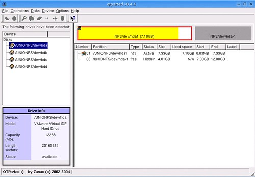 Viewing disk in QTParted under Knoppix
