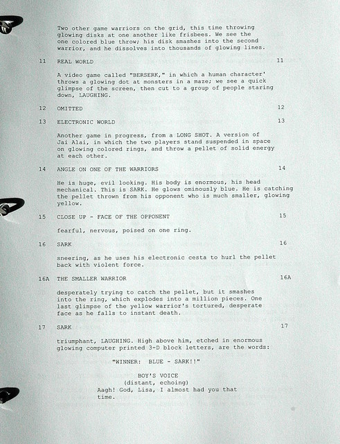 Rave Scripts Page from the 4th draft shooting script for Tron! | Flickr - Photo ...