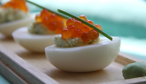 Wasabi Deviled Eggs with Salmon Roe