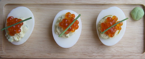 Wasabi Deviled Eggs with Salmon Roe