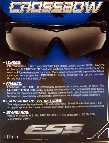 Crossbow Safety glasses other side of box