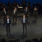Natasha Lowe, Marc Grapey, Ian Brennan, Jeff Still, Steve Haggard, Anish Jethmalani, Marilyn Campbell-Lowe, and LaShawn Banks perform a montage of scenes at Writers Theatre's Grand Opening Gala on February 8, 2016. Photo by Michael Brosilow.