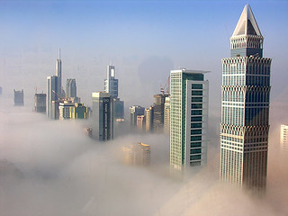 Fog at sunrise in Dubai