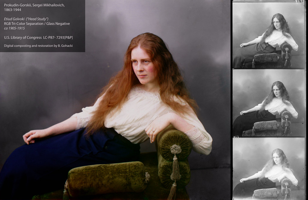 Antique (pre-1915!) Trichrome Color Photo Restoration - Ėtiud golovki("Head Study") by Sergei Mikhailovich Prokudin-Gorskii