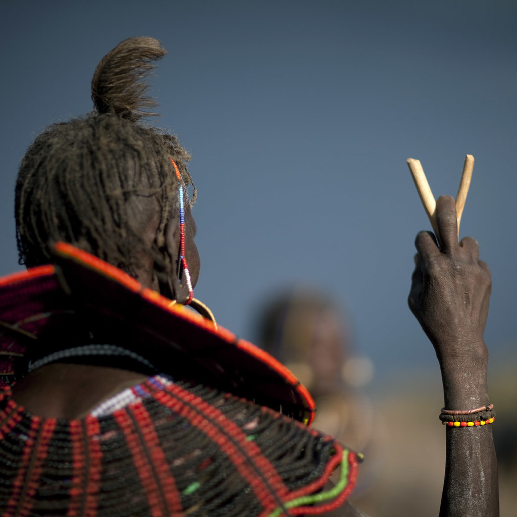 Pokot old woman leaning on a stick - Kenya