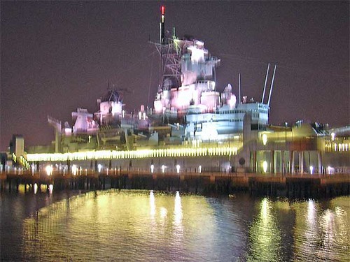 Battleship New Jersey at night
