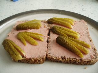 Schwarzbrot with liverwurst and gherkins
