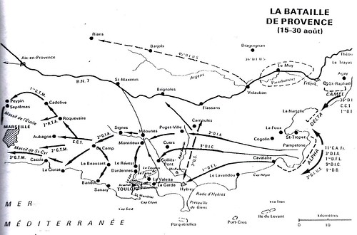 Carte- La Bataille de Toulon - 15 - 30 août- Source  Carnet de route d'André Sébart BM 24