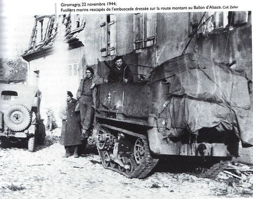1945- Franche Comté- Giromagny- Fusiliers marins rescapés de l'embuscade du Ballon d'Alsace - co. Zeller - Source   La Voge 2012 Hors série - Libération du pays