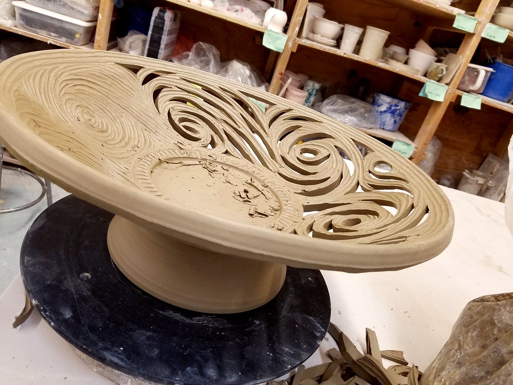 Pedestal Fruit Bowl, mosaic medallion Center. WIP