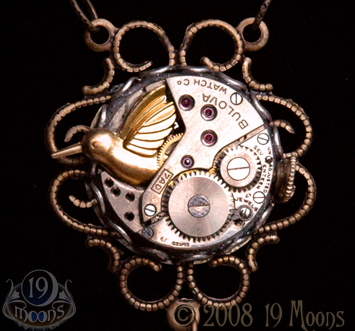 WINDUP BIRD Vintage Steampunk Necklace by 19 Moons