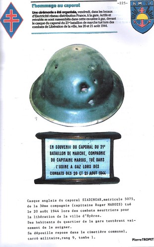 Provence-1945- Hyères- Le casque du Caporal SIADINGAR Mort pour la France