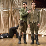 Allen Gilmore, Sean Fortunato, and Timothy Edward Kane in ROSENCRANTZ AND GUILDENSTERN ARE DEAD at Writers Theatre. Photos by Michael Brosilow.