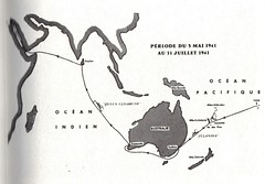 BP - 1941- Carte du voyage sur le Zelandia et le Queen Elisabeth-  5 mai -31 juillet 41 - Mémoires de Roger Ludeau