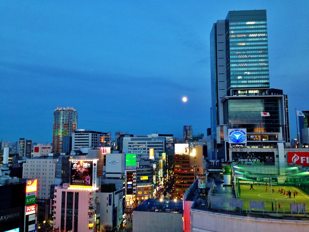 Moon rising over Shibuya