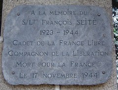 Cadet de la France libre -plaque François Seité tué à Belfort 17 nov 44