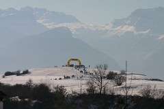 Overview of Ciaspolada course with the Dolomites in the background