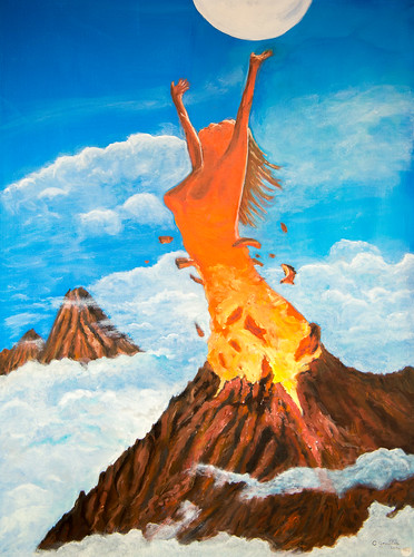 Huile, par Colette Graillot, Femme volcan d'après Dali