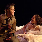 Timothy Edward Kane (Captain Bluntschli) and Elizabeth Ledo (Raina Petkoff) in ARMS AND THE MAN at Writers Theatre.