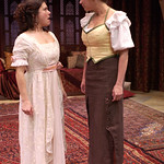 Elizabeth Ledo (Raina Petkoff) and Kymberly Mellen (Louka) in ARMS AND THE MAN at Writers Theatre.