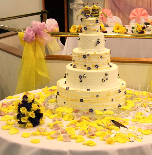 Wedding - Purple yellow bee theme cake