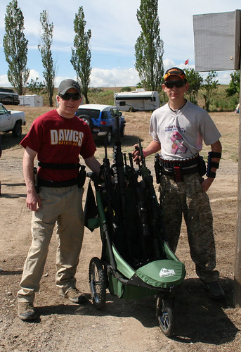 Rugged Gear gun cart with Dallin and Hayden L-R